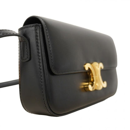 Celine Shoulder Bag Triomphe Leather Black Gold Hardware Women