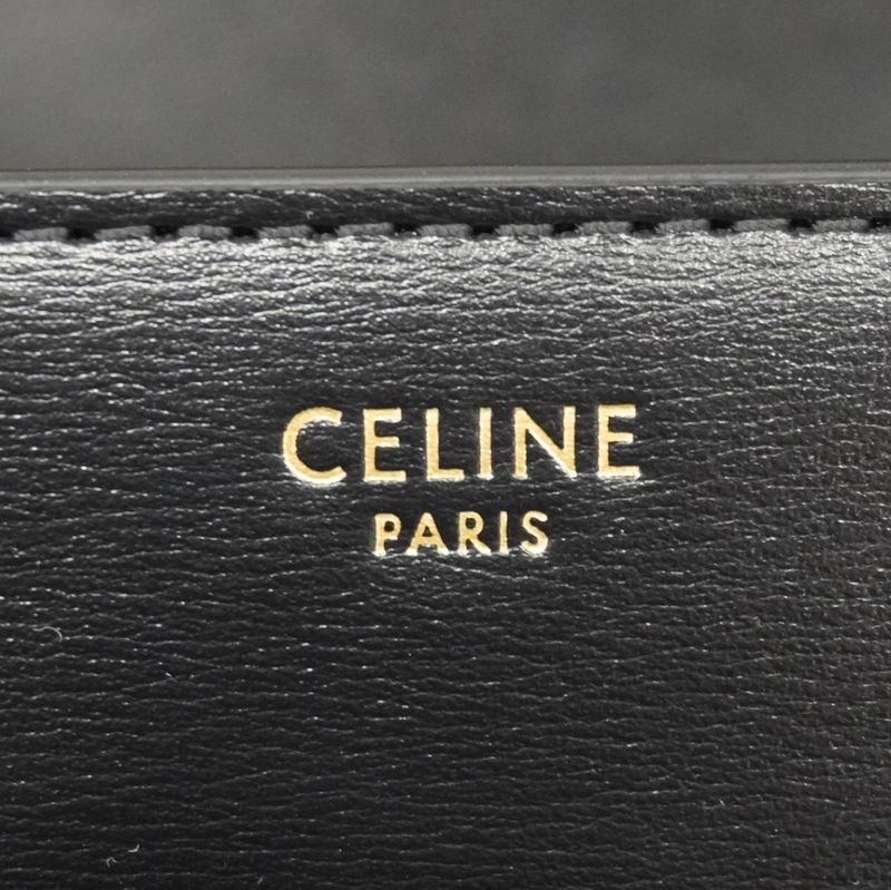 Celine Shoulder Bag Triomphe Leather Black Gold Hardware Women
