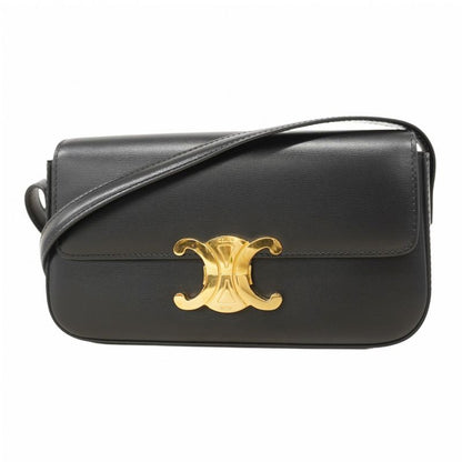 Celine Shoulder Bag Triomphe Leather Black Gold Hardware Women