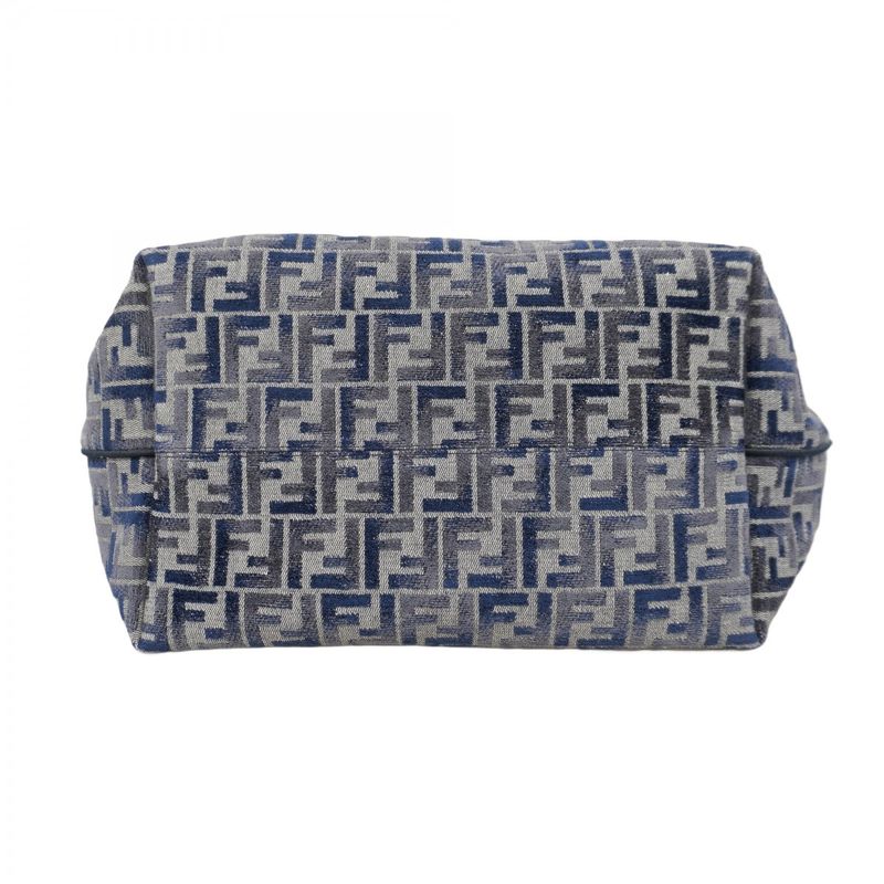 Fendi Tote Bag Jacquard Velvet Navy Gold Hardware Women