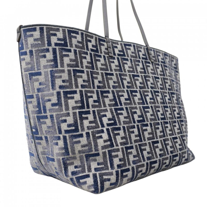 Fendi Tote Bag Jacquard Velvet Navy Gold Hardware Women