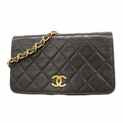 Chanel Shoulder Bag Matelasse Lambskin Black Gold Hardware Women