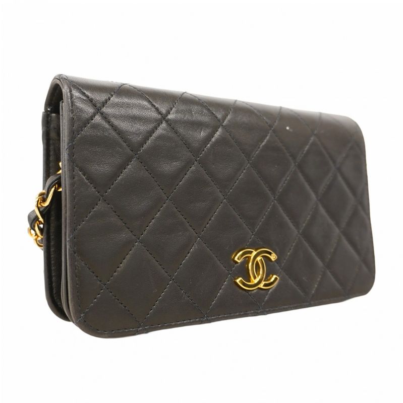Chanel Shoulder Bag Matelasse Lambskin Black Gold Hardware Women