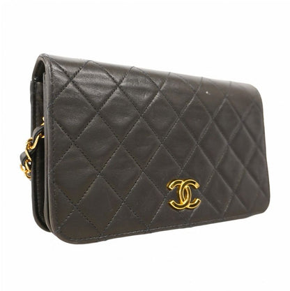 Chanel Shoulder Bag Matelasse Lambskin Black Gold Hardware Women