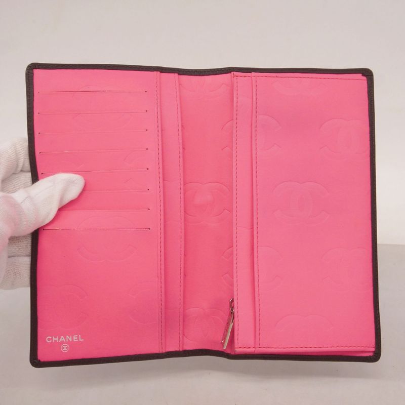 Chanel Long Wallet Cambon Lambskin Black Silver Hardware Women