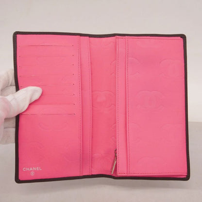 Chanel Long Wallet Cambon Lambskin Black Silver Hardware Women