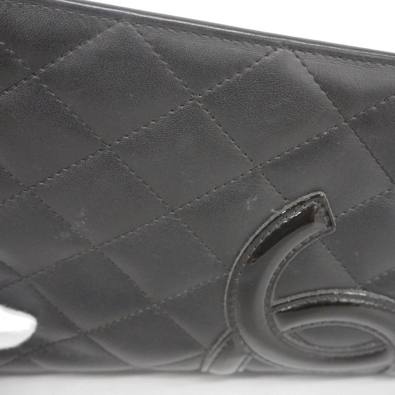Chanel Long Wallet Cambon Lambskin Black Silver Hardware Women