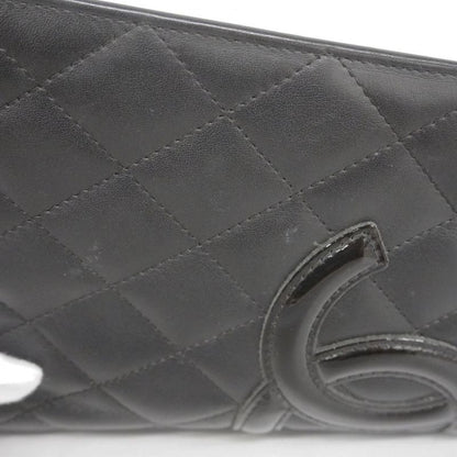Chanel Long Wallet Cambon Lambskin Black Silver Hardware Women