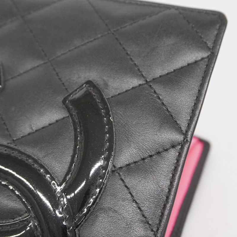 Chanel Long Wallet Cambon Lambskin Black Silver Hardware Women