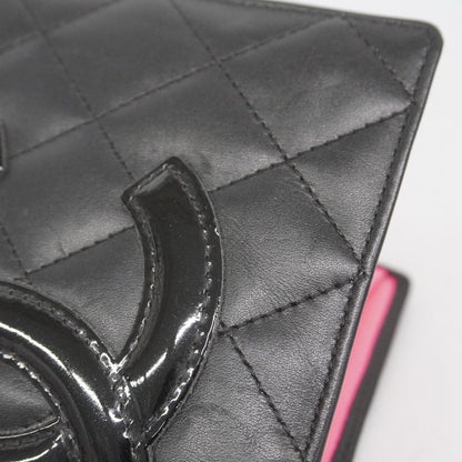 Chanel Long Wallet Cambon Lambskin Black Silver Hardware Women