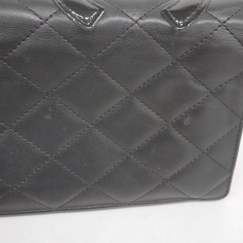 Chanel Long Wallet Cambon Lambskin Black Silver Hardware Women