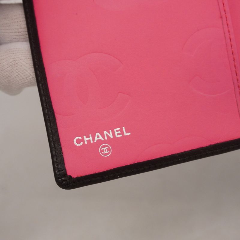 Chanel Long Wallet Cambon Lambskin Black Silver Hardware Women