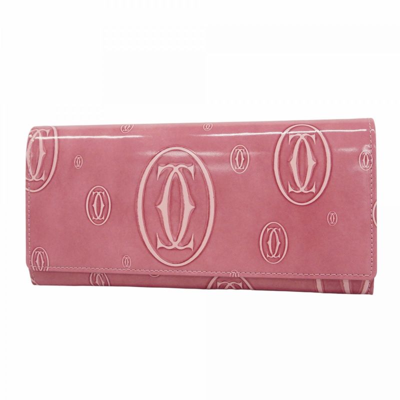 Cartier Long Wallet Happy Birthday Enamel Pink Silver Hardware Ladies