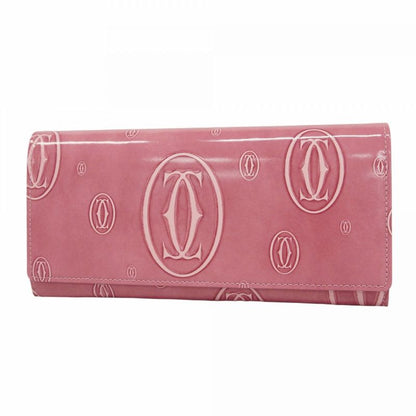 Cartier Long Wallet Happy Birthday Enamel Pink Silver Hardware Ladies