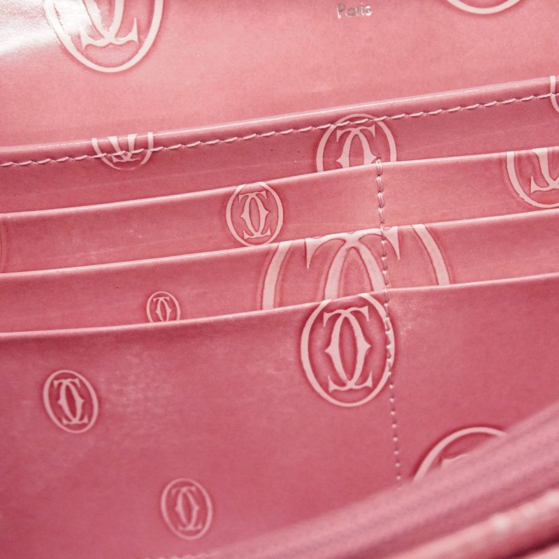 Cartier Long Wallet Happy Birthday Enamel Pink Silver Hardware Ladies