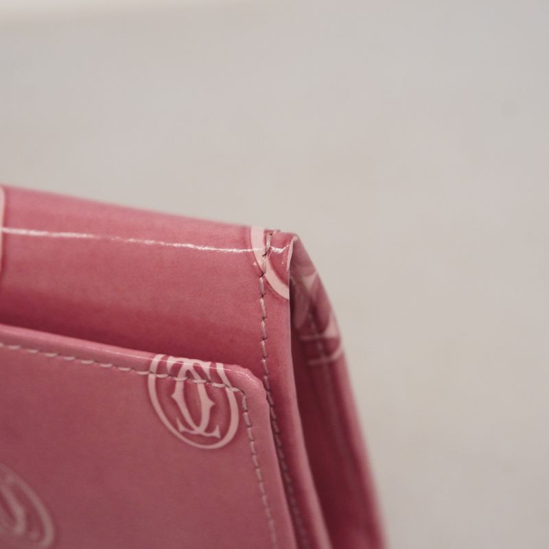 Cartier Long Wallet Happy Birthday Enamel Pink Silver Hardware Ladies