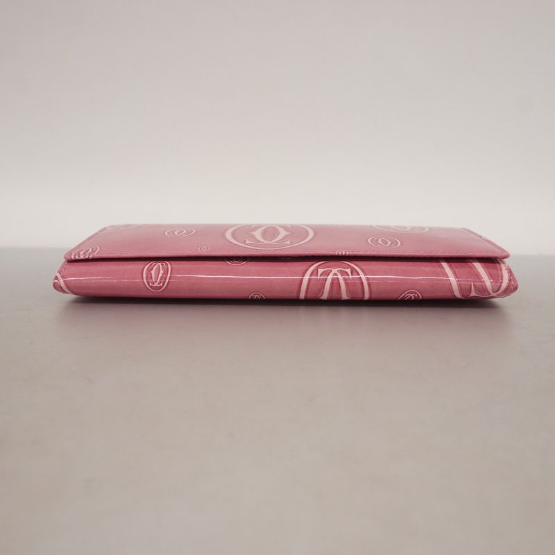 Cartier Long Wallet Happy Birthday Enamel Pink Silver Hardware Ladies