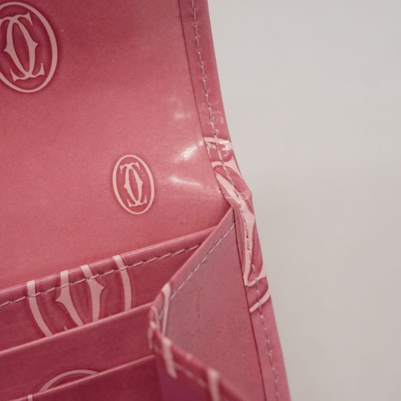 Cartier Long Wallet Happy Birthday Enamel Pink Silver Hardware Ladies