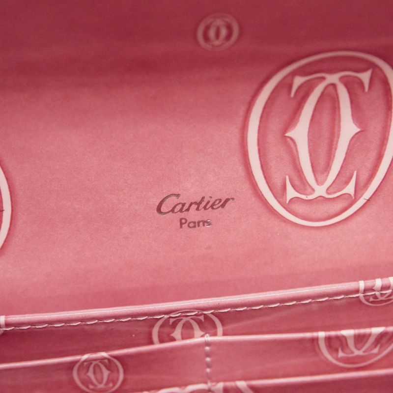 Cartier Long Wallet Happy Birthday Enamel Pink Silver Hardware Ladies