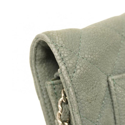 Chanel Shoulder Wallet Matelasse Caviar Skin Grey Green Silver Hardware Women