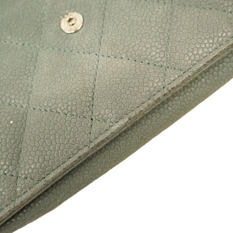Chanel Shoulder Wallet Matelasse Caviar Skin Grey Green Silver Hardware Women
