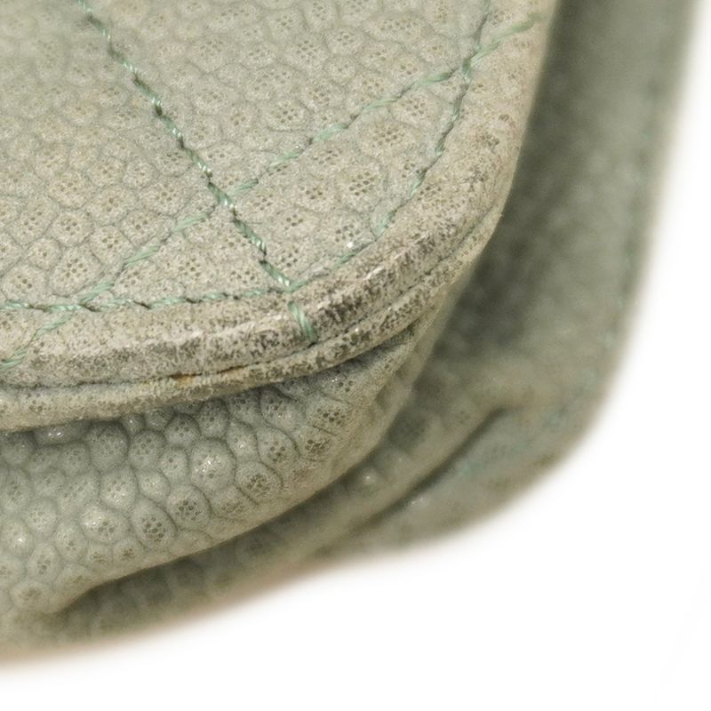 Chanel Shoulder Wallet Matelasse Caviar Skin Grey Green Silver Hardware Women