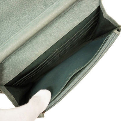 Chanel Shoulder Wallet Matelasse Caviar Skin Grey Green Silver Hardware Women