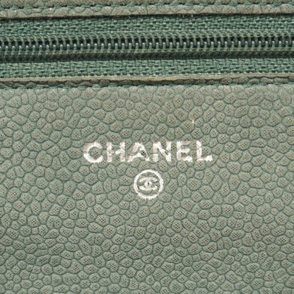 Chanel Shoulder Wallet Matelasse Caviar Skin Grey Green Silver Hardware Women