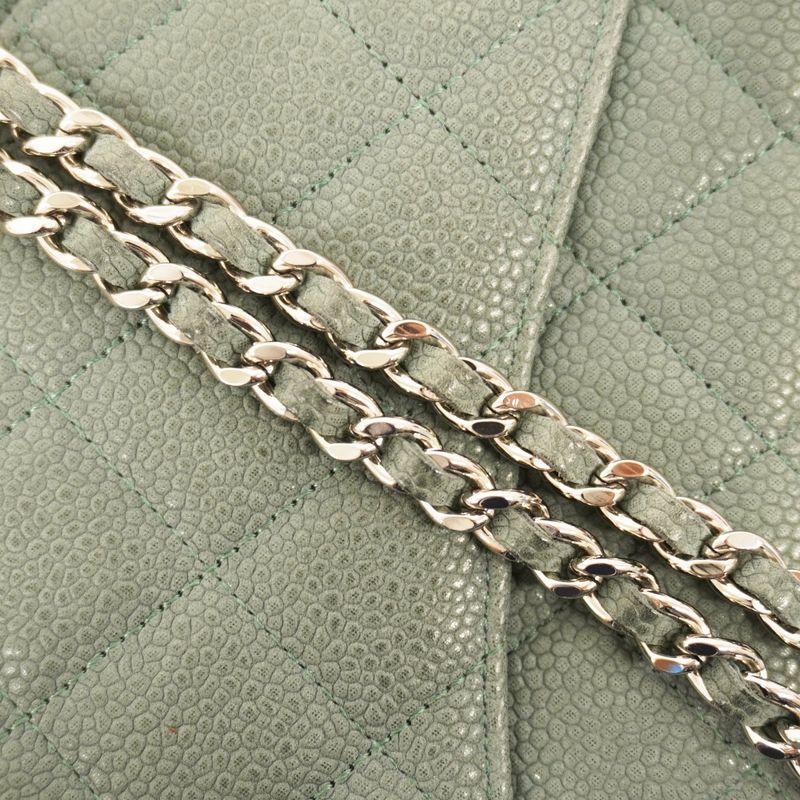 Chanel Shoulder Wallet Matelasse Caviar Skin Grey Green Silver Hardware Women