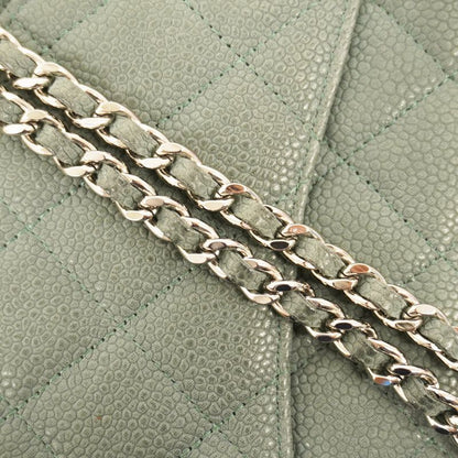 Chanel Shoulder Wallet Matelasse Caviar Skin Grey Green Silver Hardware Women