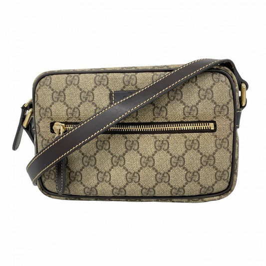 Gucci Shoulder Bag GG Supreme 201447 PVC Brown Chien Pan Gold Hardware Women