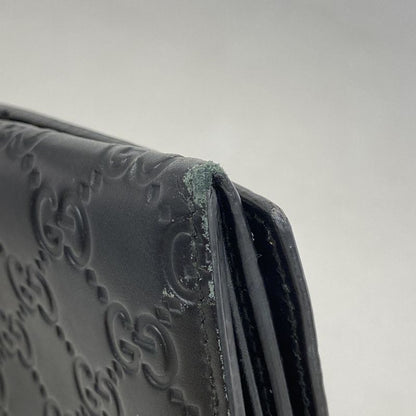 Guccissima 481727 Leather Black Silver Hardware Men Women Unisex Long Wallet