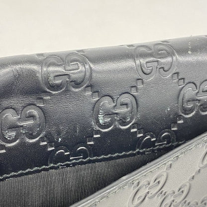 Guccissima 481727 Leather Black Silver Hardware Men Women Unisex Long Wallet