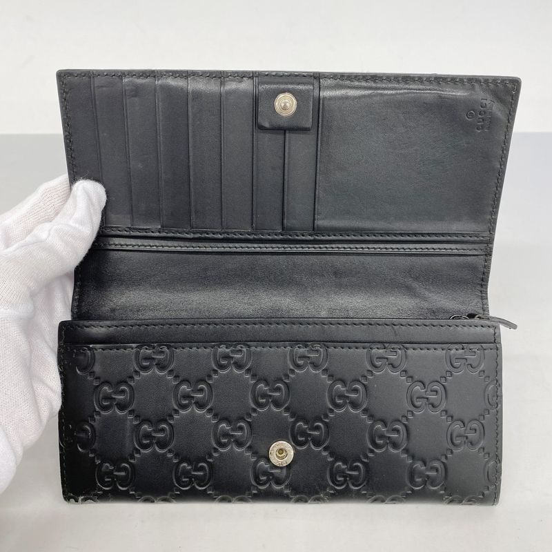Guccissima 481727 Leather Black Silver Hardware Men Women Unisex Long Wallet