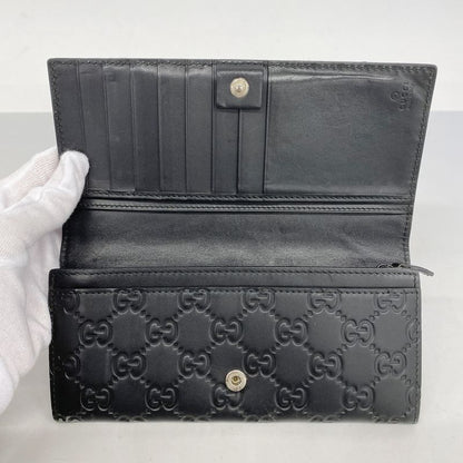 Guccissima 481727 Leather Black Silver Hardware Men Women Unisex Long Wallet