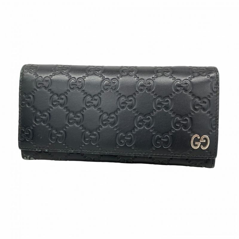 Guccissima 481727 Leather Black Silver Hardware Men Women Unisex Long Wallet