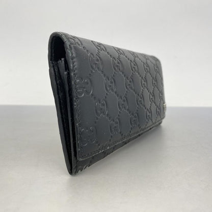 Guccissima 481727 Leather Black Silver Hardware Men Women Unisex Long Wallet