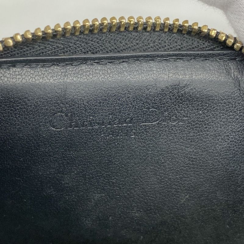 Christian Dior Coin Case Cannage Leather Black Chien Pan Gold Hardware Women