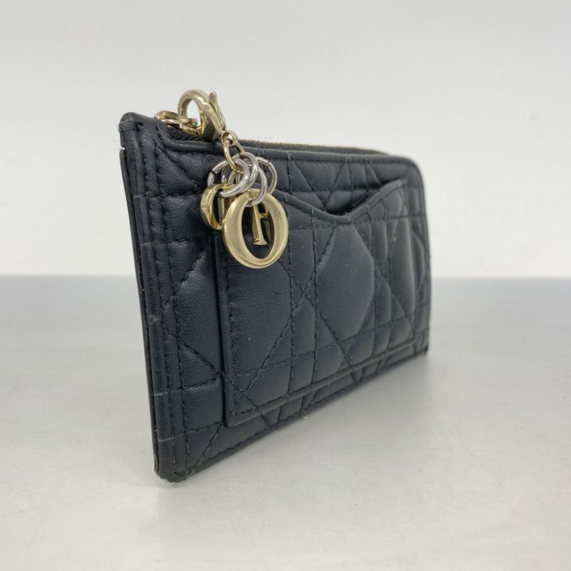 Christian Dior Coin Case Cannage Leather Black Chien Pan Gold Hardware Women