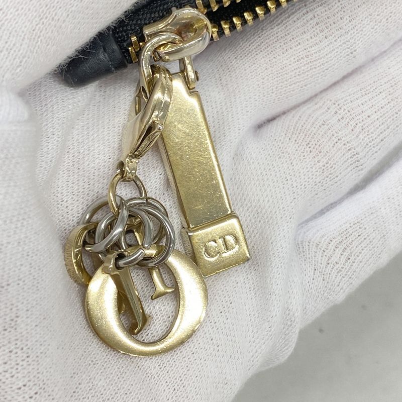 Christian Dior Coin Case Cannage Leather Black Chien Pan Gold Hardware Women