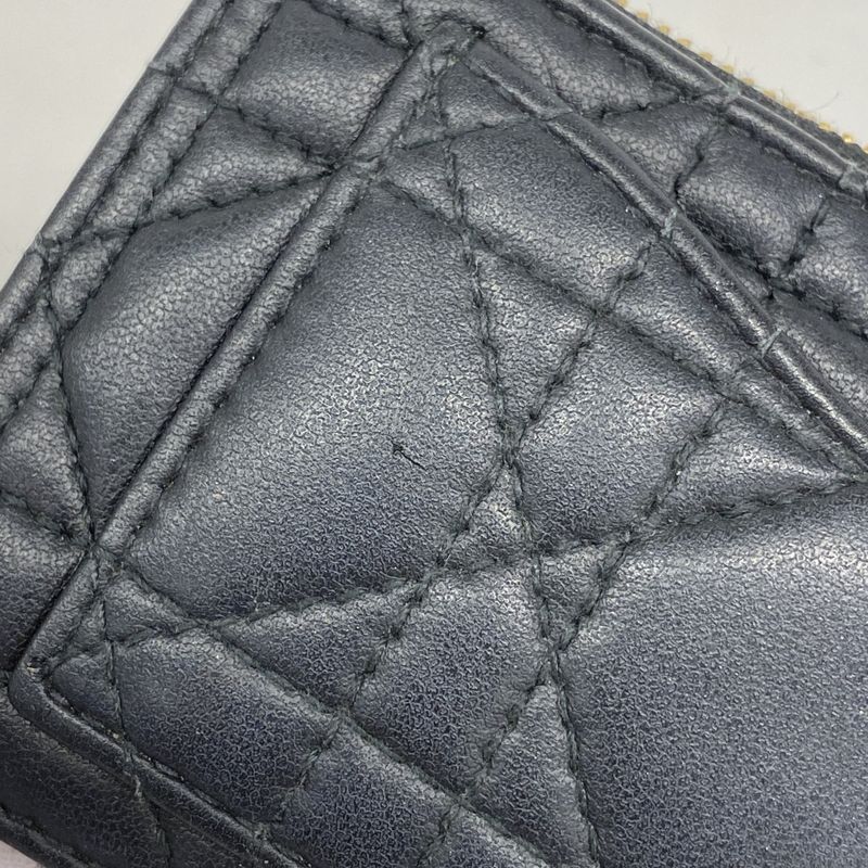 Christian Dior Coin Case Cannage Leather Black Chien Pan Gold Hardware Women