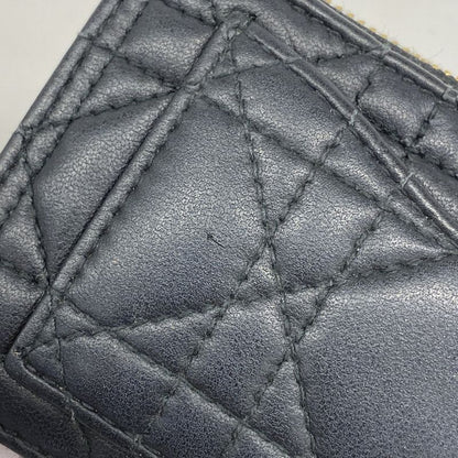 Christian Dior Coin Case Cannage Leather Black Chien Pan Gold Hardware Women
