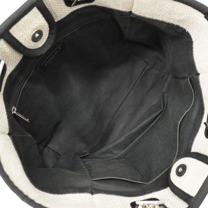 Chanel Tote Bag Deauville Raffia Gray Black Silver Hardware Women's