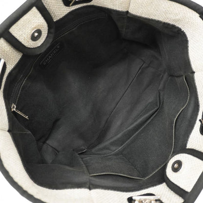 Chanel Tote Bag Deauville Raffia Gray Black Silver Hardware Women's