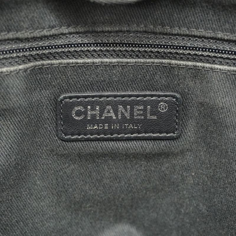 Chanel Tote Bag Deauville Raffia Gray Black Silver Hardware Women's