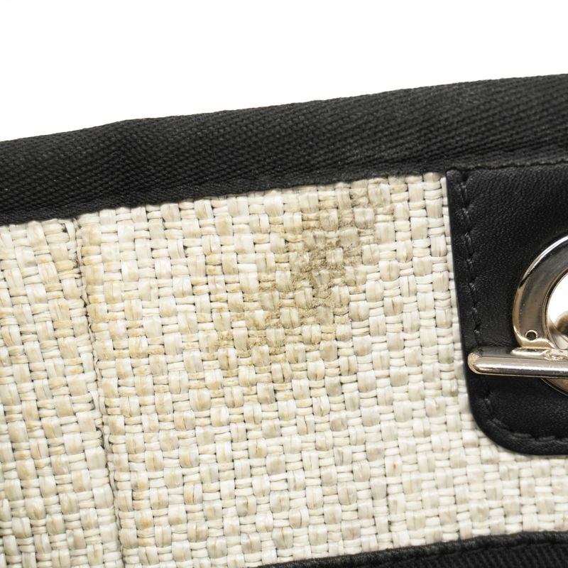 Chanel Tote Bag Deauville Raffia Gray Black Silver Hardware Women's