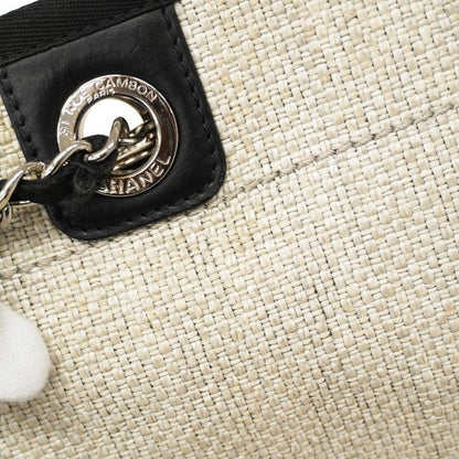 Chanel Tote Bag Deauville Raffia Gray Black Silver Hardware Women's