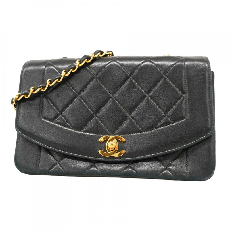 Chanel Shoulder Bag Diana Lambskin Black Gold Hardware Women