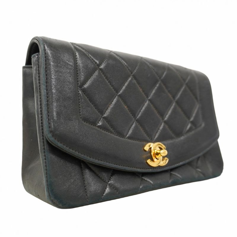 Chanel Shoulder Bag Diana Lambskin Black Gold Hardware Women