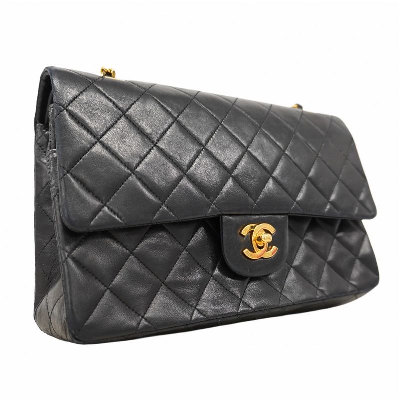 Chanel Shoulder Bag Matelasse Lambskin Black Gold Hardware Women